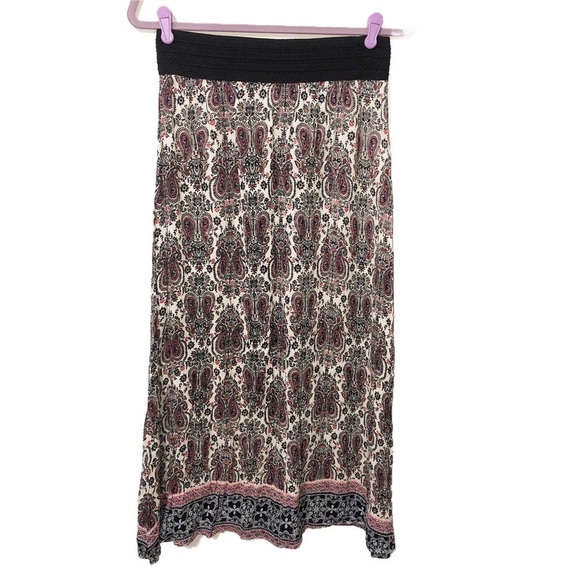 Gypsy Maxi Skirt Size Large Paisley Gauzy Black Red Boho Festival Summer Beach - Picture 1 of 8